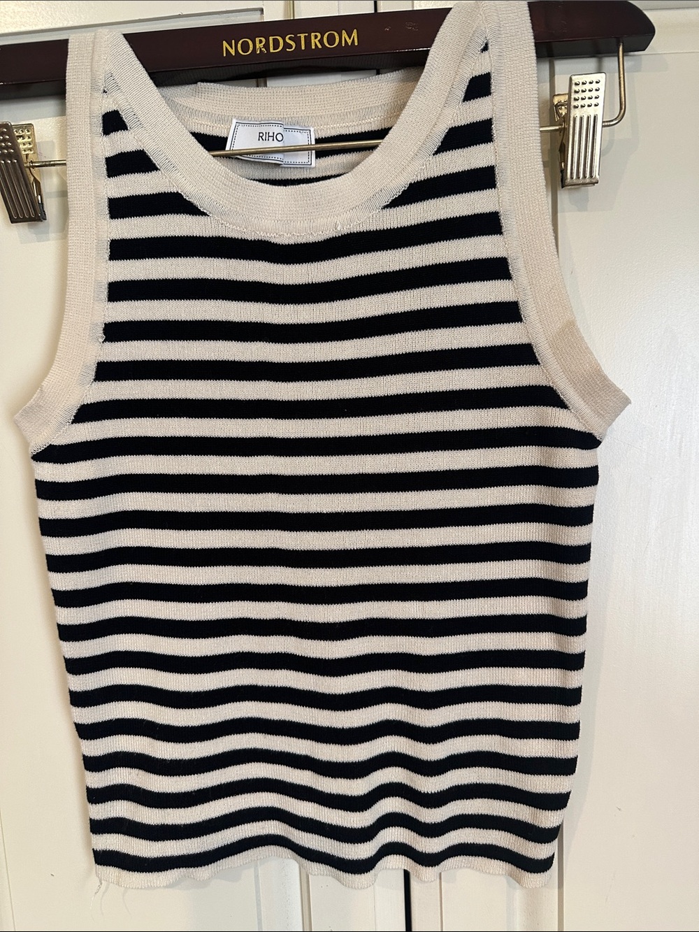 RIHOAS Black and Cream Striped Knit Cabana Tank
